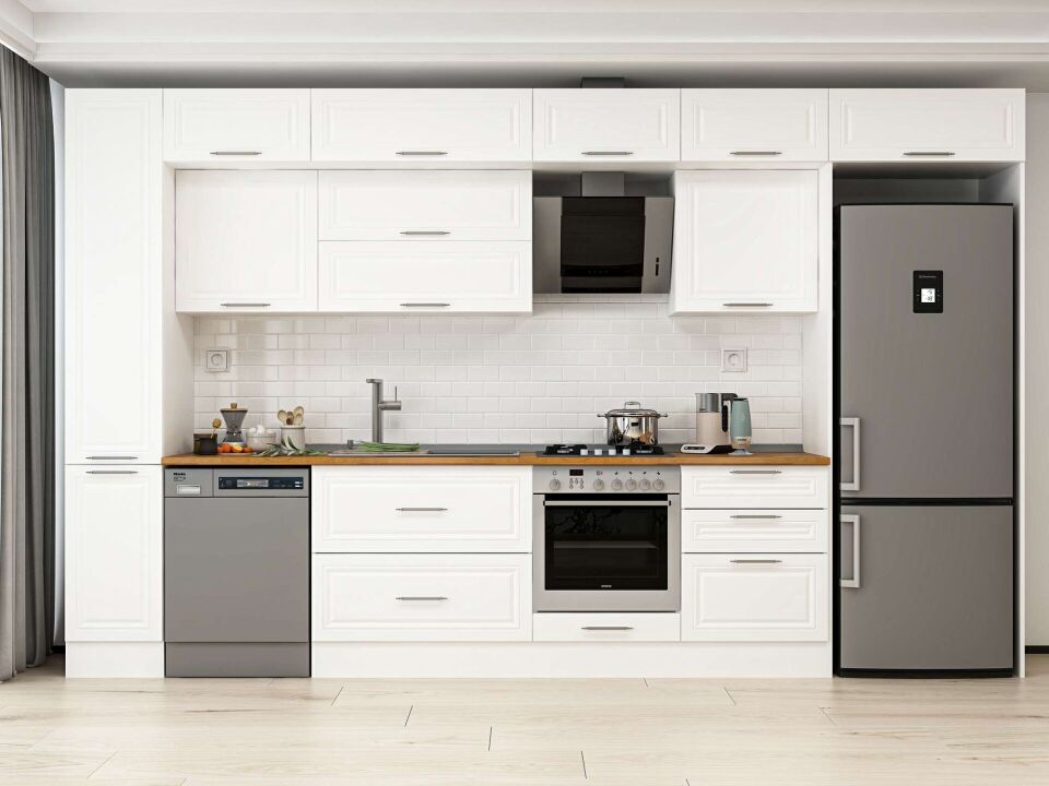 Alvinka 390X240 Cm Klasik Mebran Mutfak Dolabı Mbb-E90B40S60-2 Mebran | Beyaz - Mdf