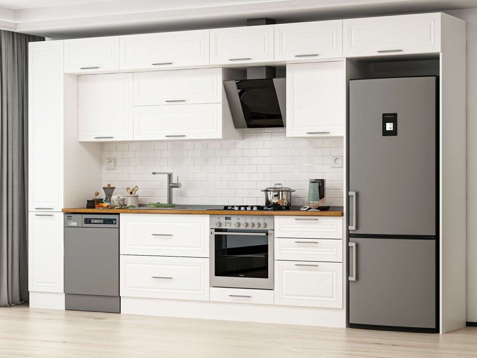 Alvinka 390X240 Cm Klasik Mebran Mutfak Dolabı Mbb-E90B40S60-2 Mebran | Beyaz - Mdf