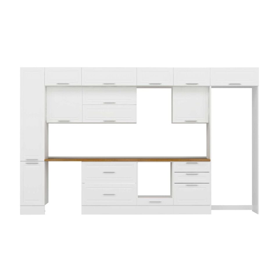 Alvinka 390X240 Cm Klasik Mebran Mutfak Dolabı Mbb-E90B40S60-2 Mebran | Beyaz - Mdf