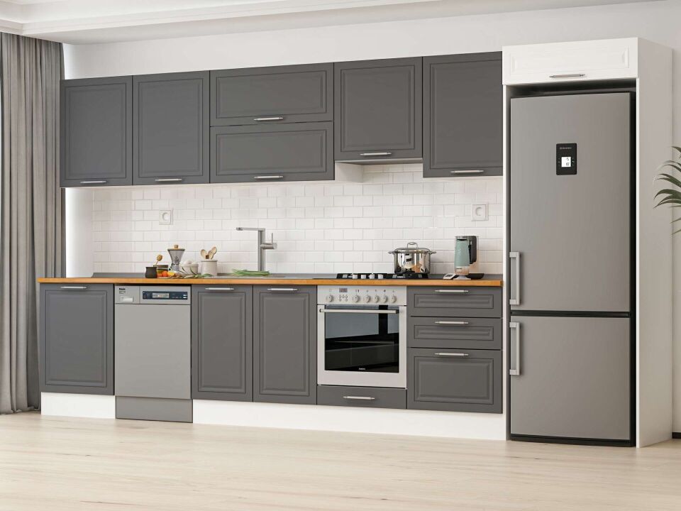 Alvinka 410X222 Cm Klasik Mebran Mutfak Dolabı Beyaz Beyaz Mb-E90S60S60-1