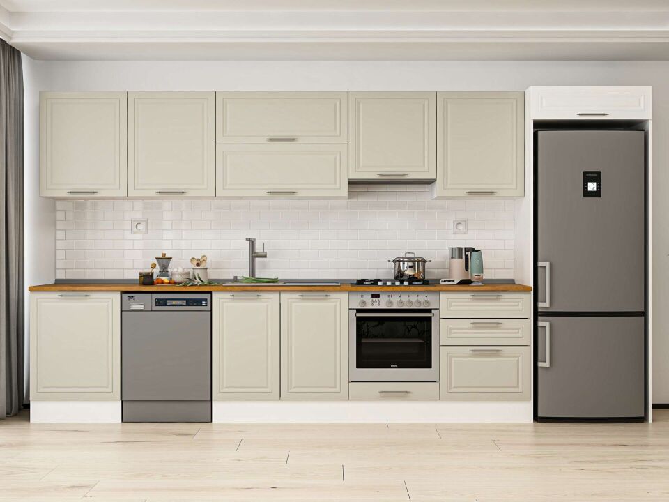 Alvinka 410X222 Cm Klasik Mebran Mutfak Dolabı Beyaz Beyaz Mb-E90S60S60-1