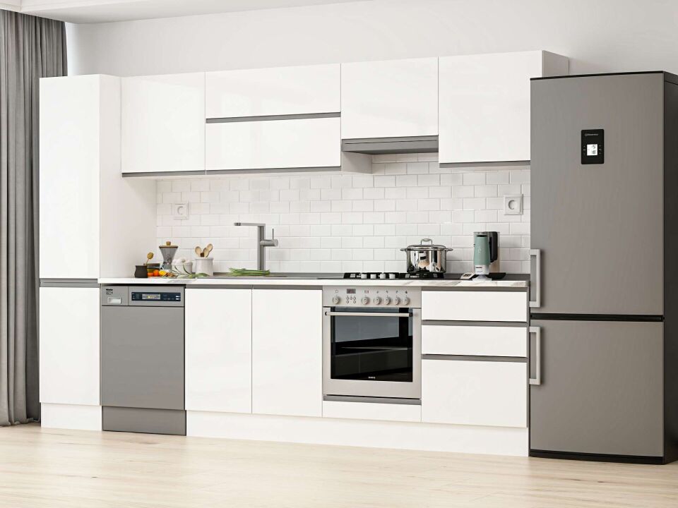 Alvinka 305X210 Cm High Gloss Mutfak Dolabı Mb-E80B45S60-1 High Gloss | Beyaz - Suntalam