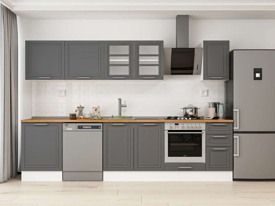 Alvinka 300X210 Cm Klasik Mebran Mutfak Dolabı M-E80S60S40-3 Mebran | Antrasit - Mdf
