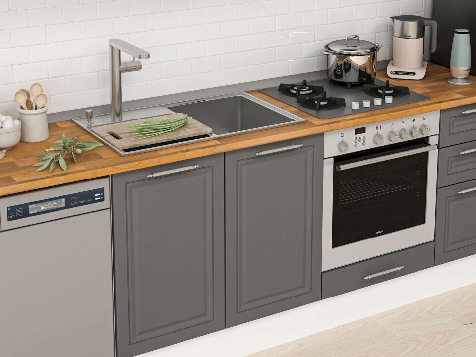 Alvinka 300X210 Cm Klasik Mebran Mutfak Dolabı M-E80S60S40-3 Mebran | Antrasit - Mdf