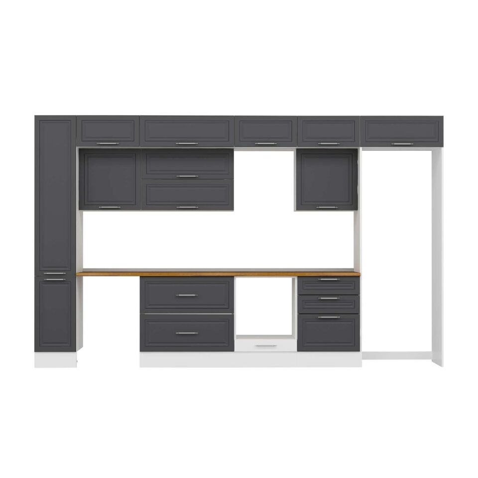Alvinka 390X240 Cm Klasik Mebran Mutfak Dolabı Mbb-E90B40S60-2 Mebran | Antrasit - Mdf