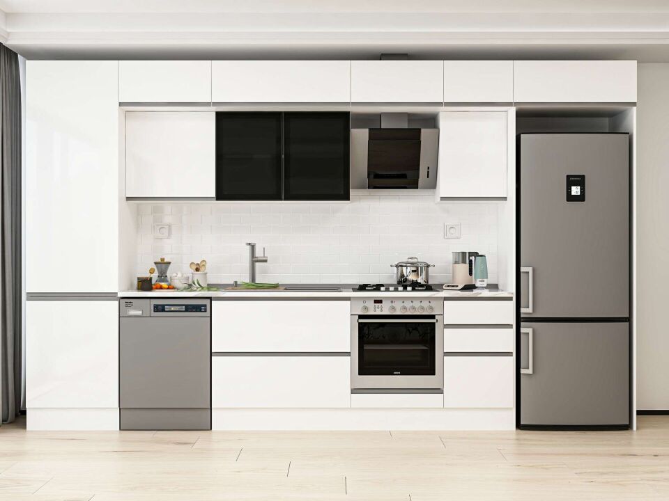 Alvinka 395X240 Cm High Gloss Mutfak Dolabı Mbb-E90B60S45-3 High Gloss | Beyaz - Mdf