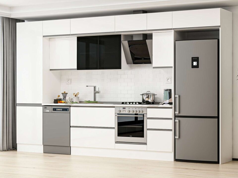 Alvinka 395X240 Cm High Gloss Mutfak Dolabı Mbb-E90B60S45-3 High Gloss | Beyaz - Mdf