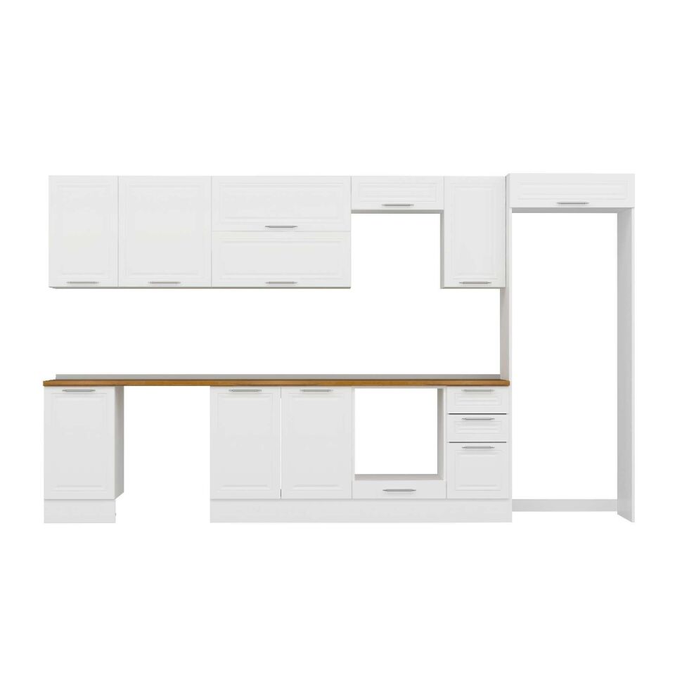 Alvinka 365X222 Cm Klasik Mebran Mutfak Dolabı Mb-E80S45S40-2 Mebran | Beyaz - Mdf