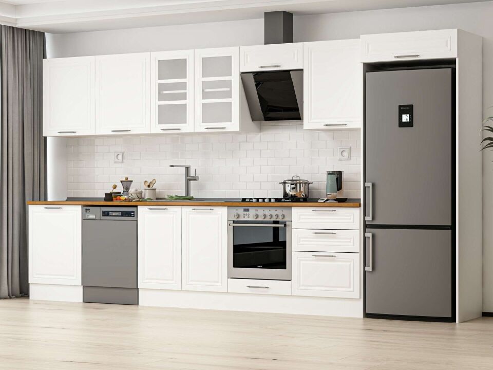 Alvinka 410X222 Cm Klasik Mebran Mutfak Dolabı Beyaz Beyaz Mb-E90S60S60-3