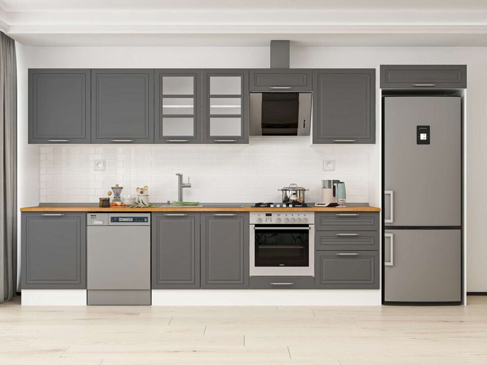 Alvinka 410X222 Cm Klasik Mebran Mutfak Dolabı Beyaz Beyaz Mb-E90S60S60-3