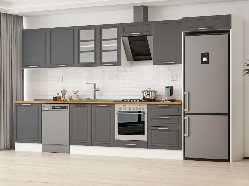 Alvinka 410X222 Cm Klasik Mebran Mutfak Dolabı Beyaz Beyaz Mb-E90S60S60-3