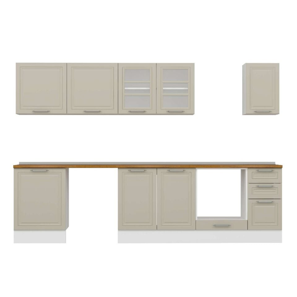Alvinka 300X210 Cm Klasik Mebran Mutfak Dolabı M-E80S60S40-3 Mebran | Kumtaşı - Mdf