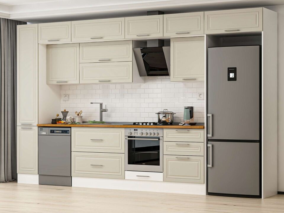 Alvinka 390X240 Cm Klasik Mebran Mutfak Dolabı Mbb-E90B40S60-2 Mebran | Kumtaşı - Mdf