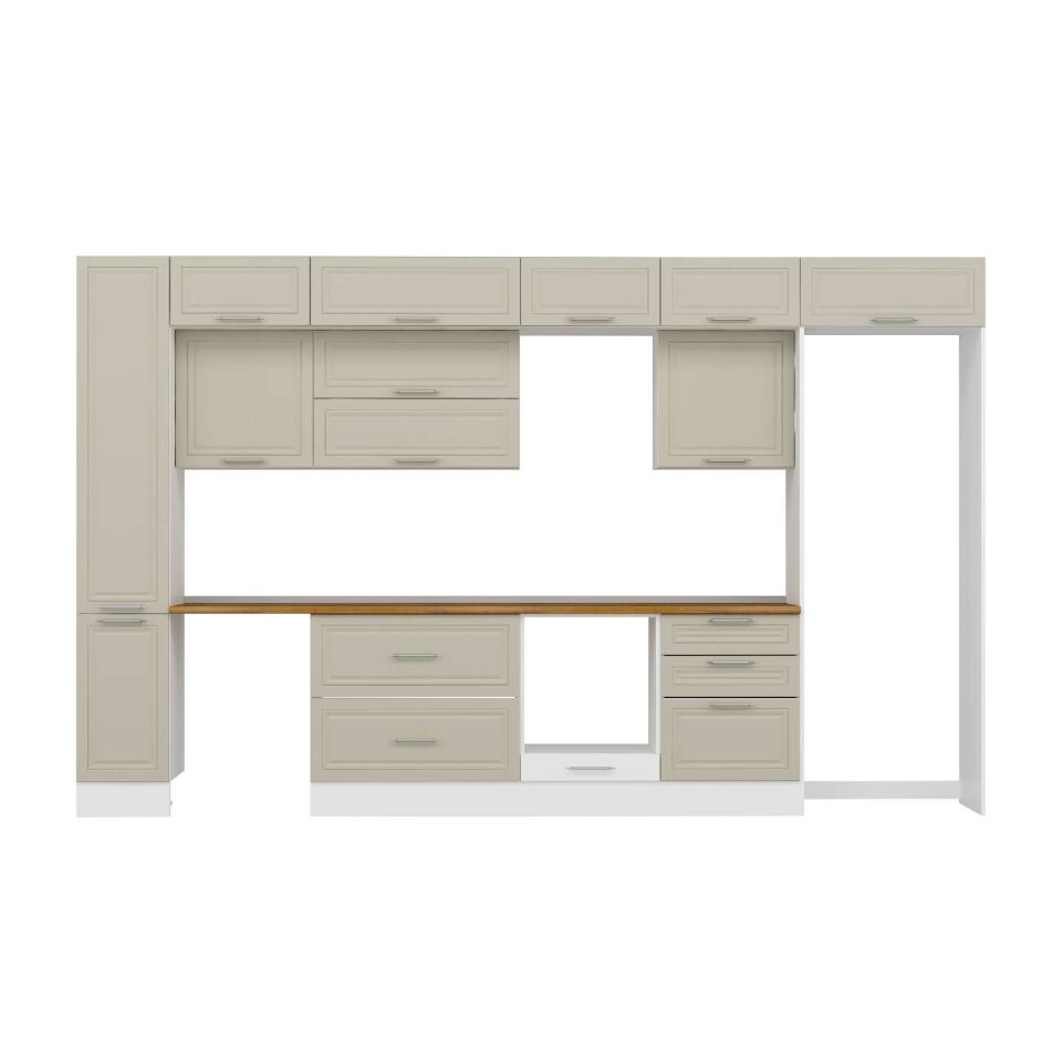 Alvinka 390X240 Cm Klasik Mebran Mutfak Dolabı Mbb-E90B40S60-2 Mebran | Kumtaşı - Mdf