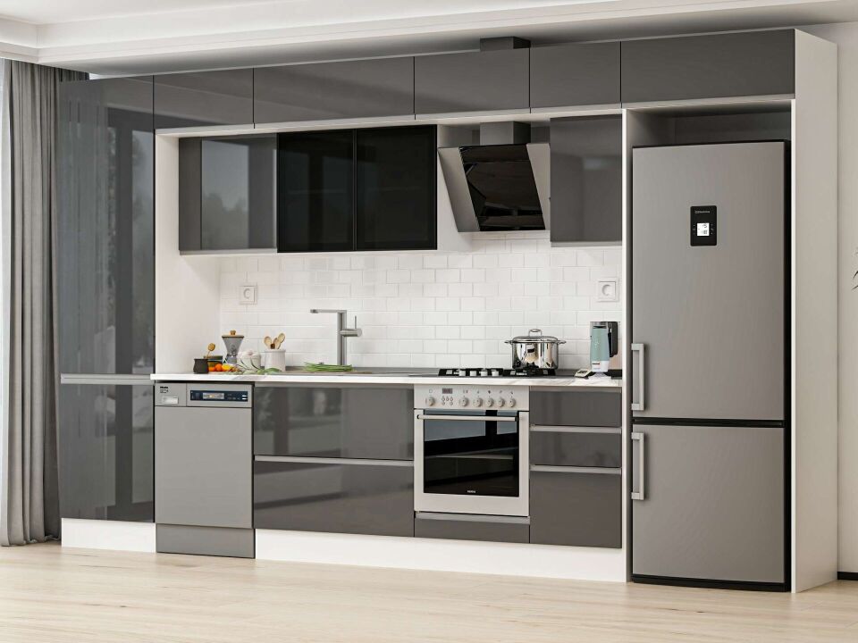 Alvinka 395X240 Cm High Gloss Mutfak Dolabı Mbb-E90B60S45-3 High Gloss | Antrasit - Suntalam