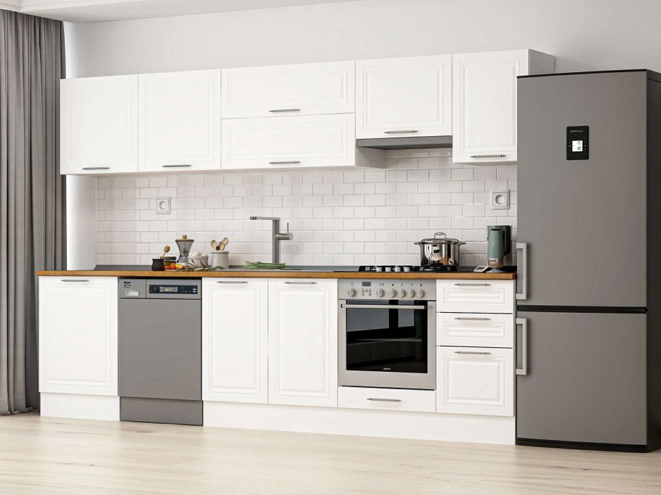 Alvinka 305X210 Cm Klasik Mebran Mutfak Dolabı M-E80S60S45-1 Mebran | Beyaz - Suntalam