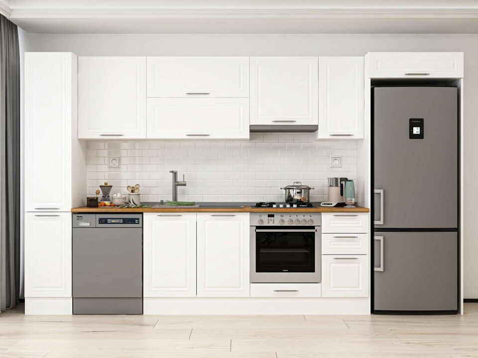 Alvinka 370X222 Cm Klasik Mebran Mutfak Dolabı Beyaz Beyaz Mbb-E90B40S40-1