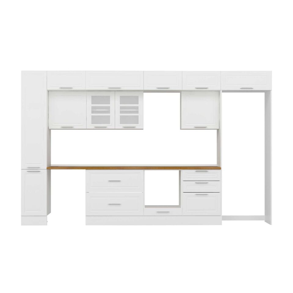 Alvinka 390X240 Cm Klasik Mebran Mutfak Dolabı Mbb-E90B40S60-3 Mebran | Beyaz - Suntalam
