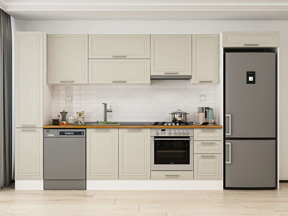 Alvinka 370X222 Cm Klasik Mebran Mutfak Dolabı Beyaz Beyaz Mbb-E90B40S40-1