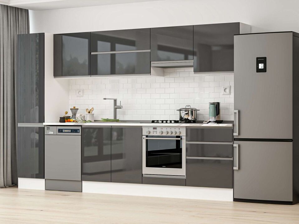 Alvinka 305X210 Cm High Gloss Mutfak Dolabı Mb-E80B45S60-1 High Gloss | Antrasit - Mdf