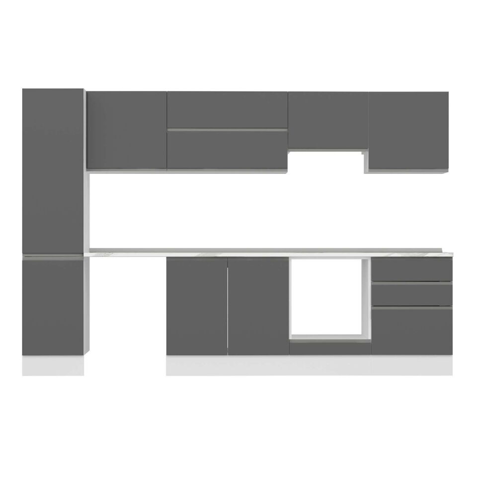 Alvinka 305X210 Cm High Gloss Mutfak Dolabı Mb-E80B45S60-1 High Gloss | Antrasit - Mdf