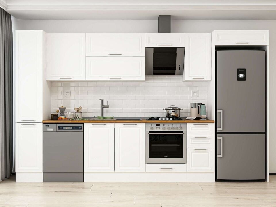 Alvinka 370X222 Cm Klasik Mebran Mutfak Dolabı Beyaz Beyaz Mbb-E90B40S40-2