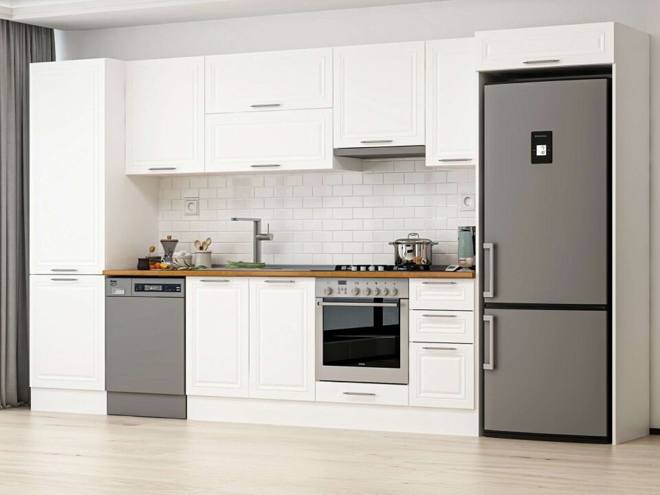 Alvinka 390X222 Cm Klasik Mebran Mutfak Dolabı Mbb-E90B60S40-1 Mebran | Beyaz - Mdf