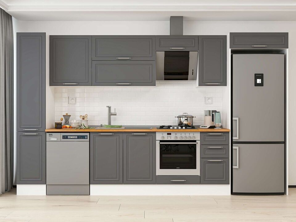 Alvinka 370X222 Cm Klasik Mebran Mutfak Dolabı Beyaz Beyaz Mbb-E90B40S40-2