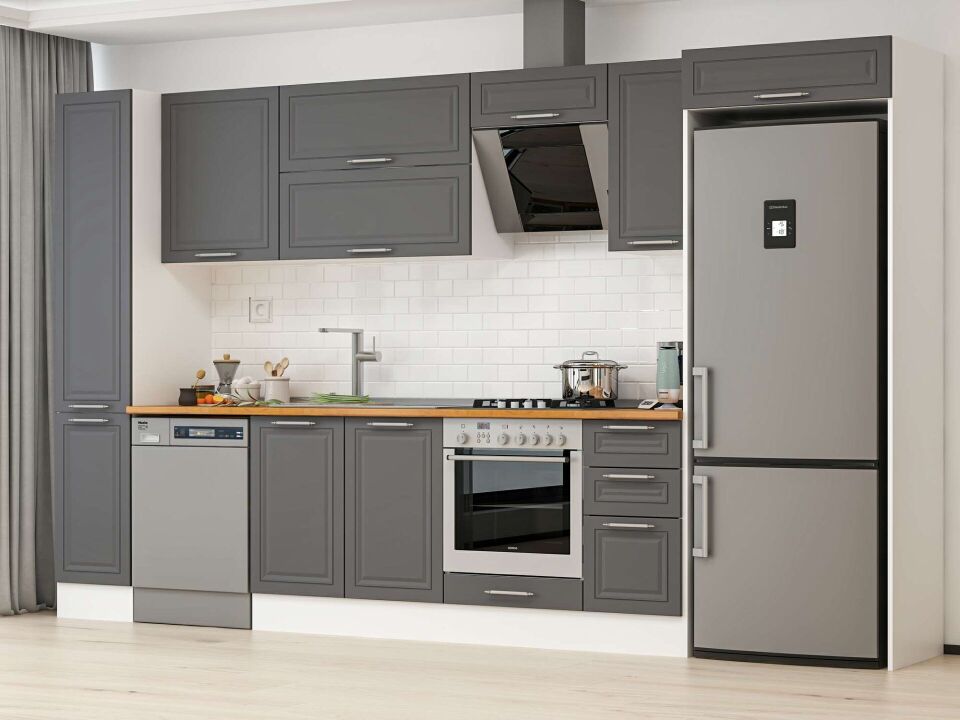 Alvinka 370X222 Cm Klasik Mebran Mutfak Dolabı Beyaz Beyaz Mbb-E90B40S40-2