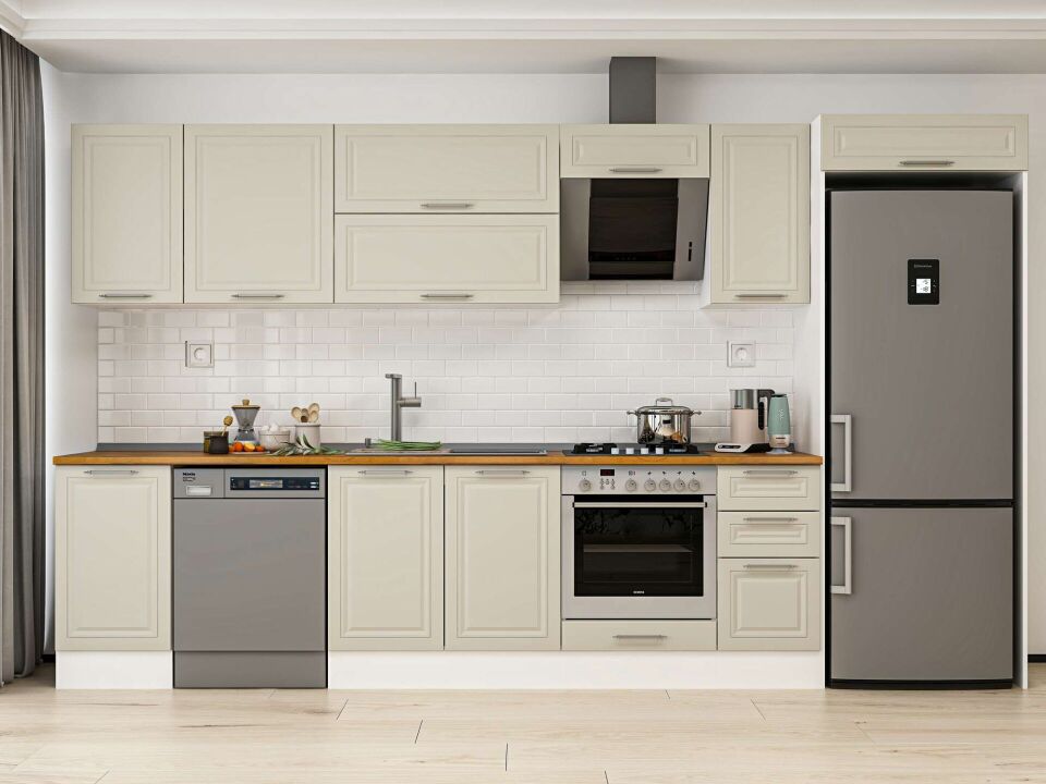 Alvinka 365X222 Cm Klasik Mebran Mutfak Dolabı Mb-E80S45S40-2 Mebran | Kumtaşı - Mdf