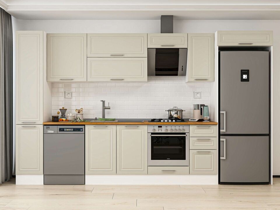 Alvinka 370X222 Cm Klasik Mebran Mutfak Dolabı Beyaz Beyaz Mbb-E90B40S40-2