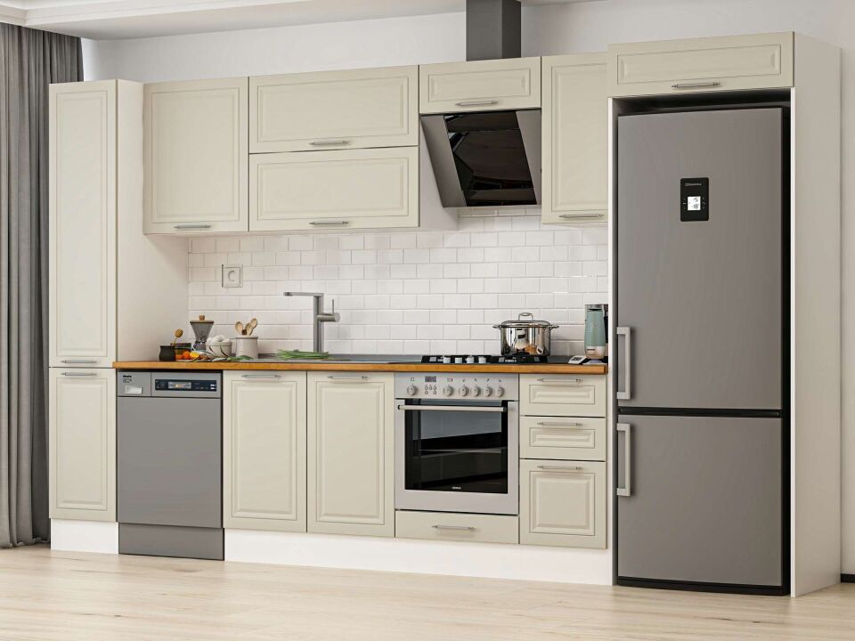 Alvinka 370X222 Cm Klasik Mebran Mutfak Dolabı Beyaz Beyaz Mbb-E90B40S40-2