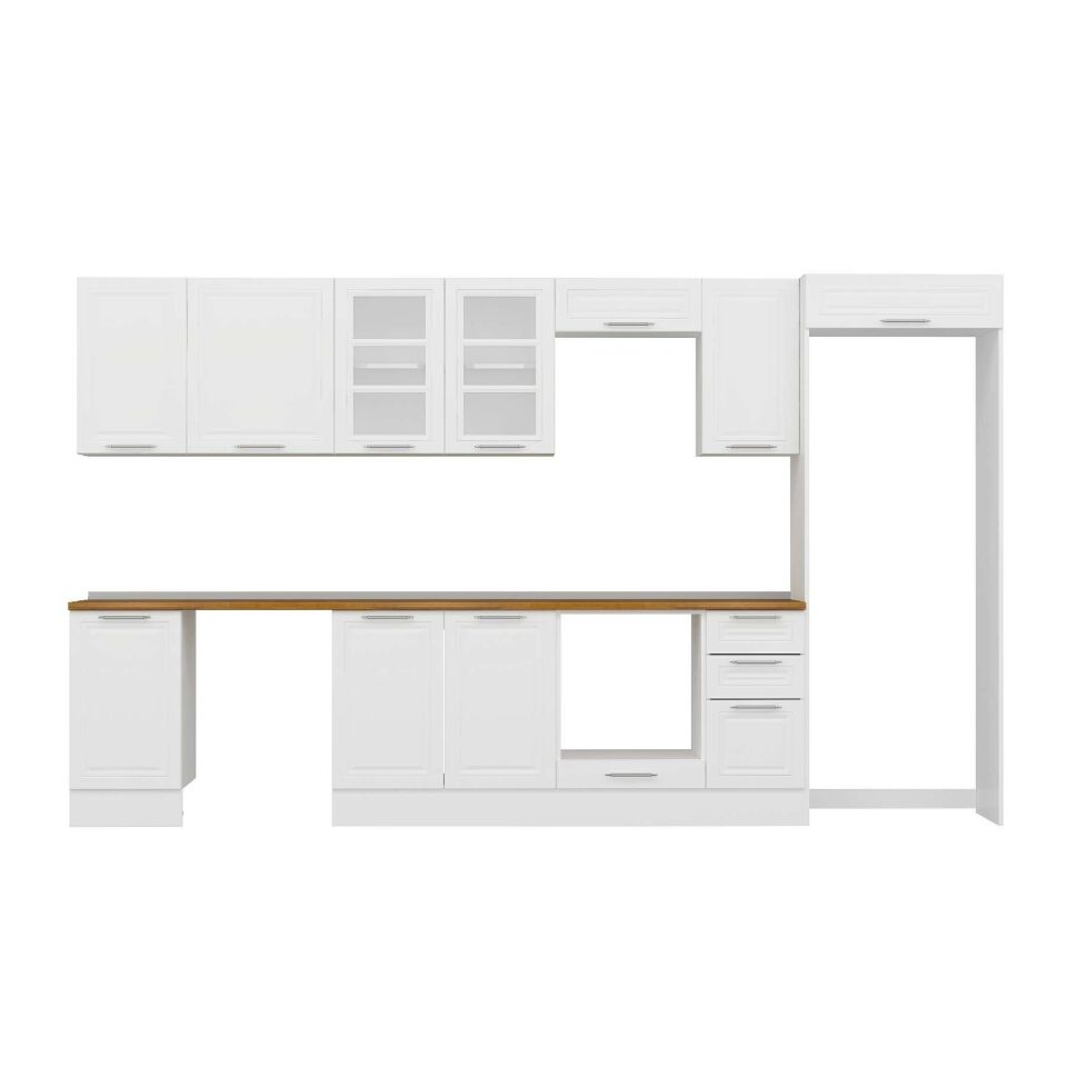 Alvinka 365X222 Cm Klasik Mebran Mutfak Dolabı Mb-E80S45S40-3 Mebran | Beyaz - Suntalam