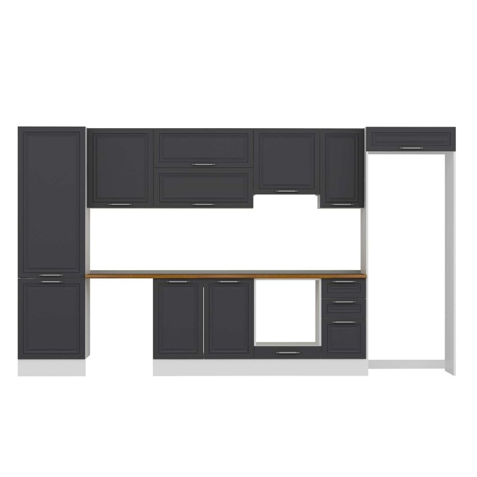 Alvinka 390X222 Cm Klasik Mebran Mutfak Dolabı Mbb-E90B60S40-1 Mebran | Antrasit - Mdf