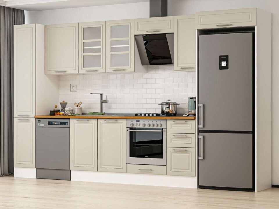 Alvinka 370X222 Cm Klasik Mebran Mutfak Dolabı Beyaz Beyaz Mbb-E90B40S40-3