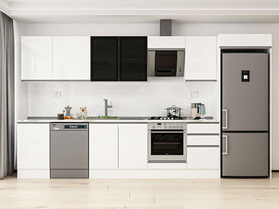 Alvinka 390X222 Cm High Gloss Mutfak Dolabı Mb-E90S50S50-3 High Gloss | Beyaz - Mdf