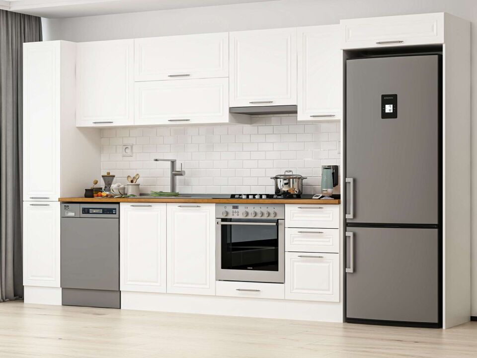 Alvinka 375X222 Cm Klasik Mebran Mutfak Dolabı Beyaz Beyaz Mbb-E90B40S45-1