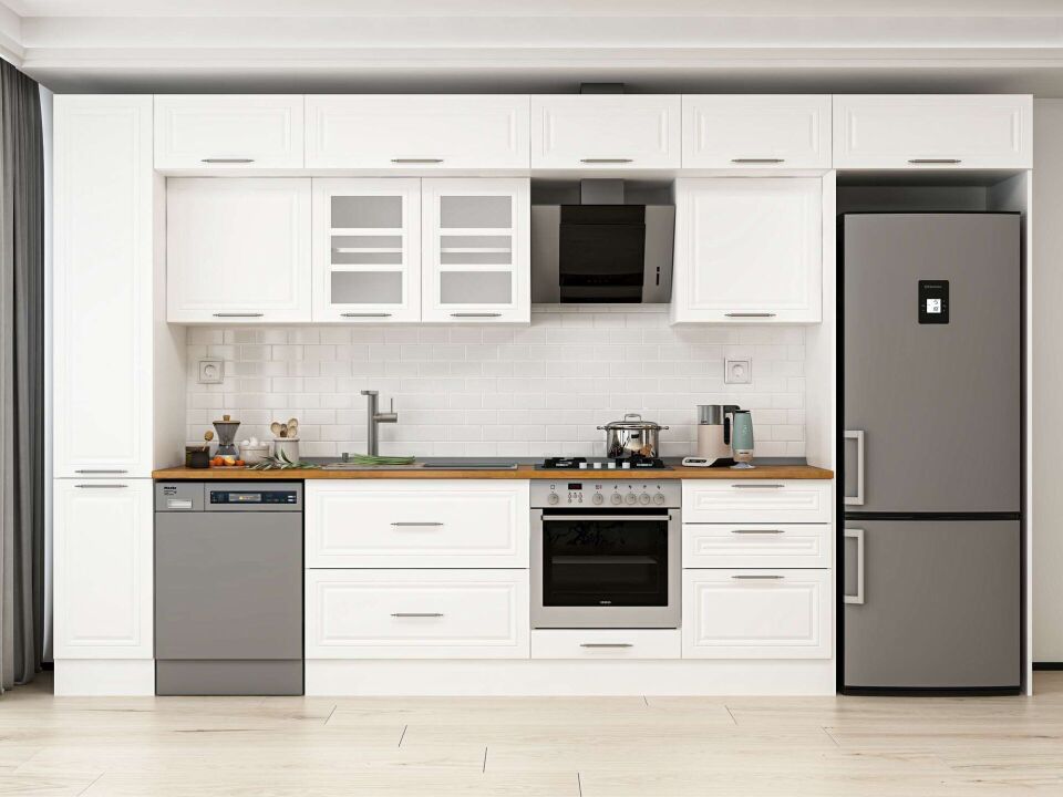 Alvinka 390X240 Cm Klasik Mebran Mutfak Dolabı Mbb-E90B40S60-3 Mebran | Beyaz - Mdf