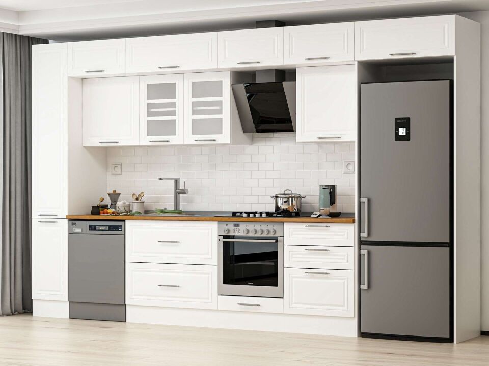 Alvinka 390X240 Cm Klasik Mebran Mutfak Dolabı Mbb-E90B40S60-3 Mebran | Beyaz - Mdf