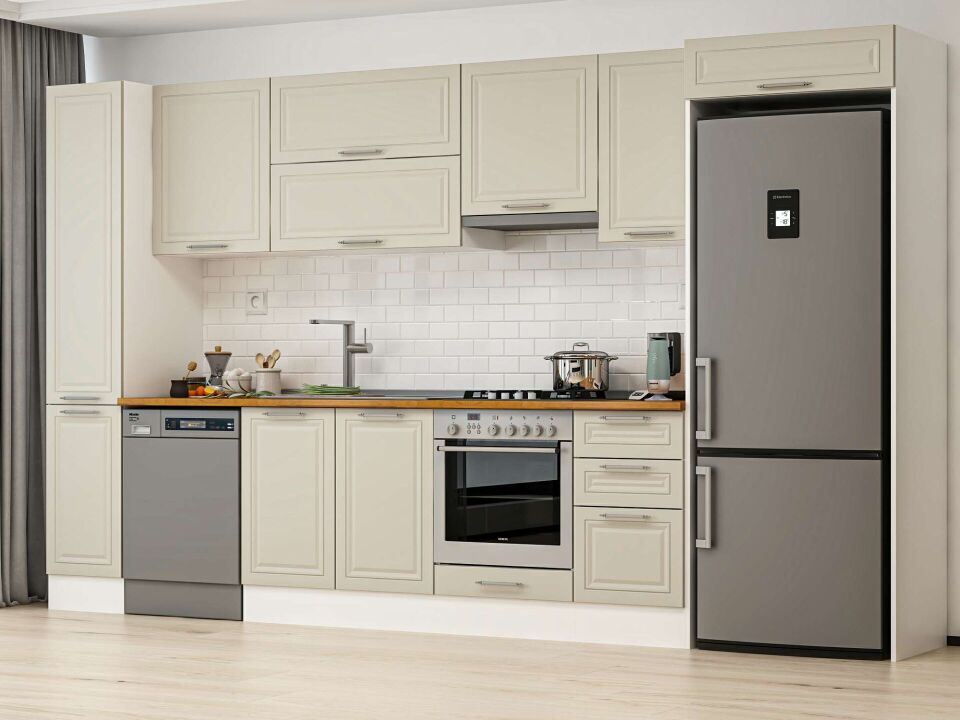 Alvinka 375X222 Cm Klasik Mebran Mutfak Dolabı Beyaz Beyaz Mbb-E90B40S45-1