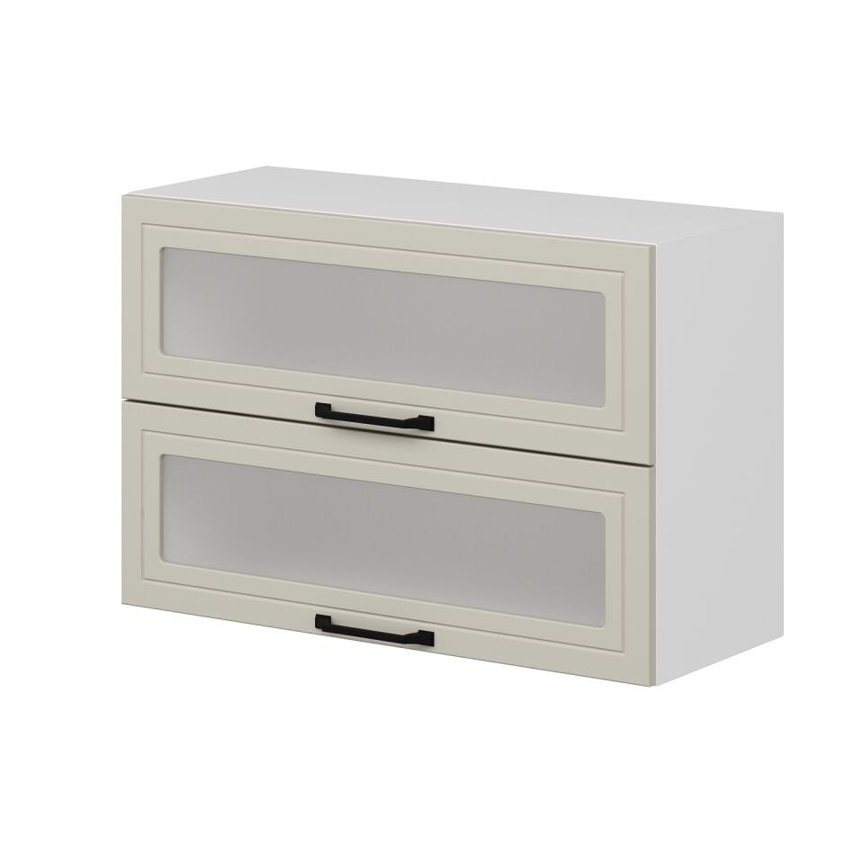 Alvinka Mutfak Modül Mbr_A Üst 2Yk1R 90-H60Cm Dolap Cam Beyaz Kumtaşı