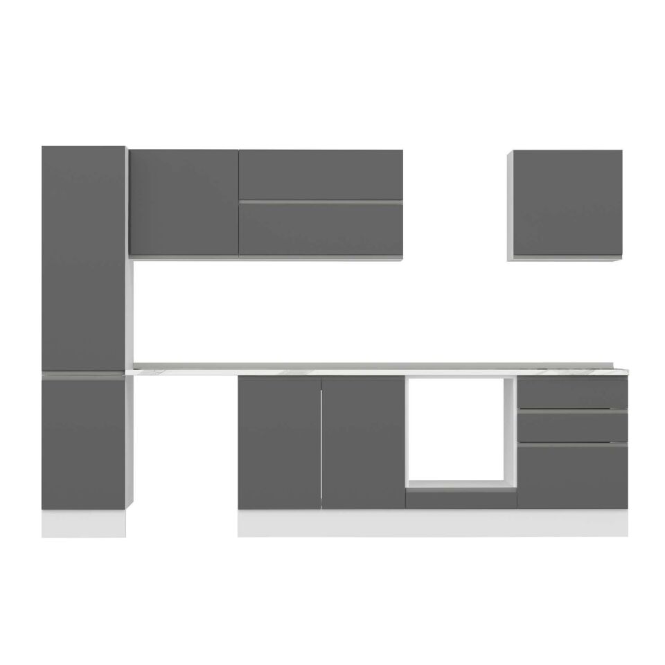 Alvinka 305X210 Cm High Gloss Mutfak Dolabı Mb-E80B45S60-2 High Gloss | Antrasit - Suntalam