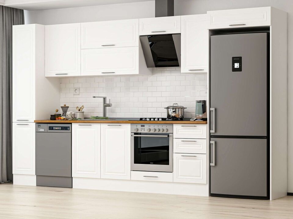 Alvinka 375X222 Cm Klasik Mebran Mutfak Dolabı Beyaz Beyaz Mbb-E90B40S45-2