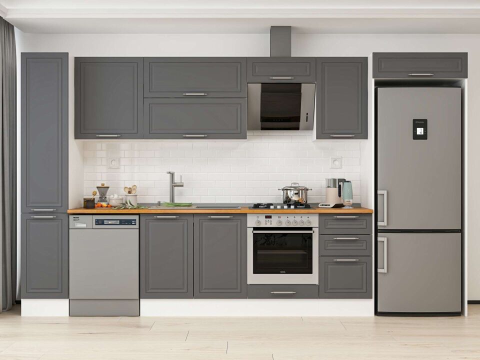 Alvinka 375X222 Cm Klasik Mebran Mutfak Dolabı Beyaz Beyaz Mbb-E90B40S45-2
