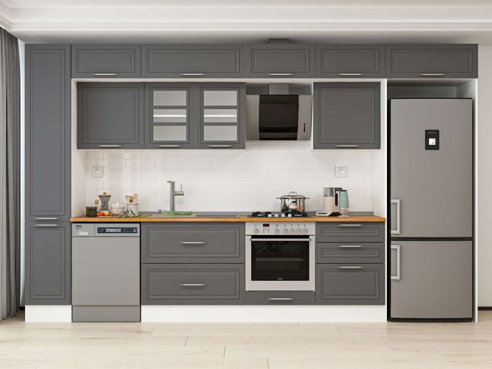 Alvinka 390X240 Cm Klasik Mebran Mutfak Dolabı Mbb-E90B40S60-3 Mebran | Antrasit - Mdf