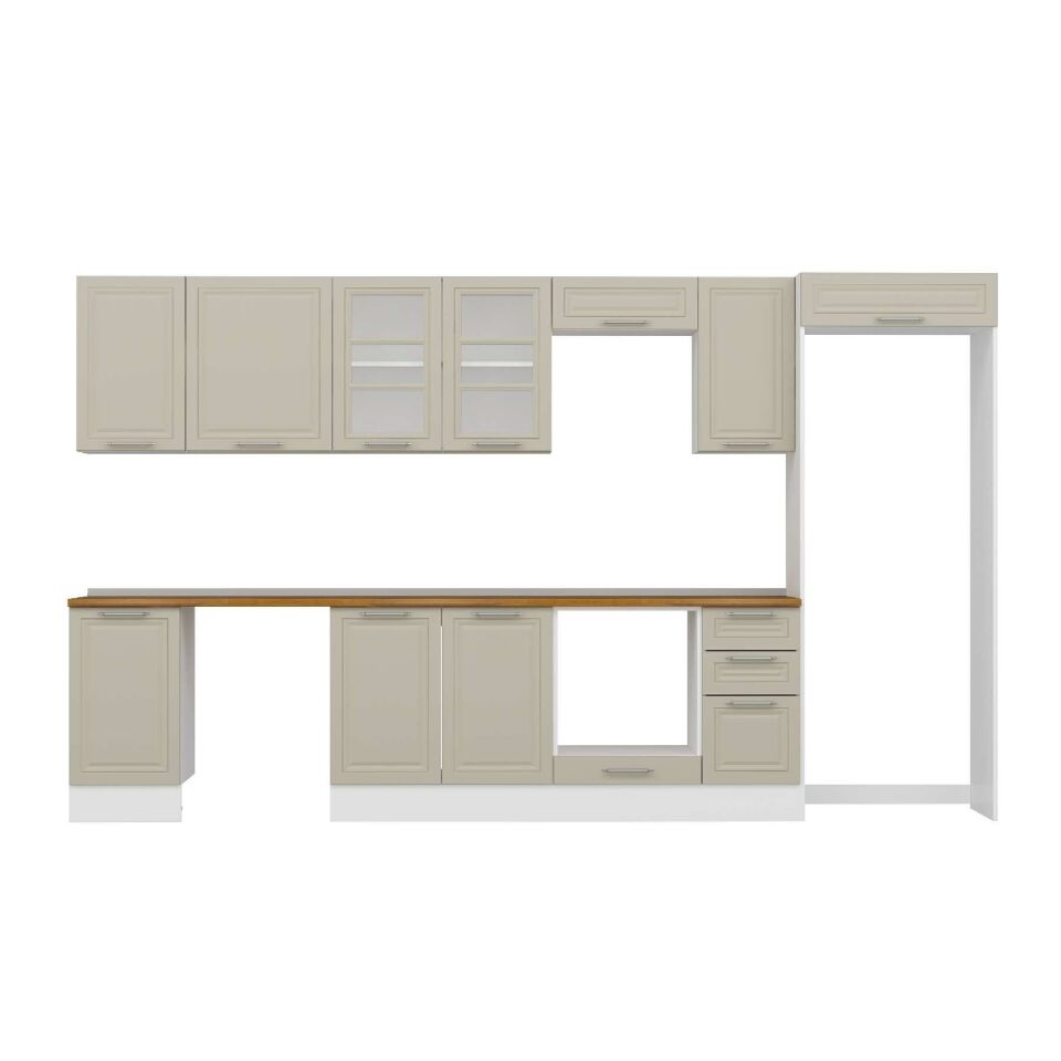 Alvinka 365X222 Cm Klasik Mebran Mutfak Dolabı Mb-E80S45S40-3 Mebran | Kumtaşı - Suntalam