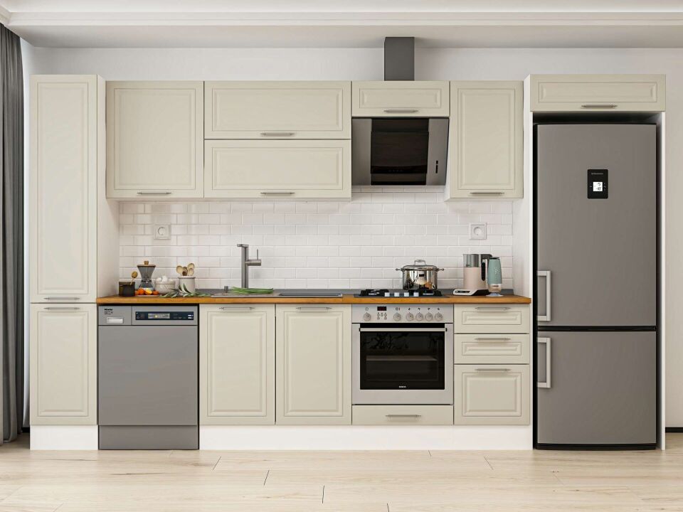Alvinka 375X222 Cm Klasik Mebran Mutfak Dolabı Beyaz Beyaz Mbb-E90B40S45-2