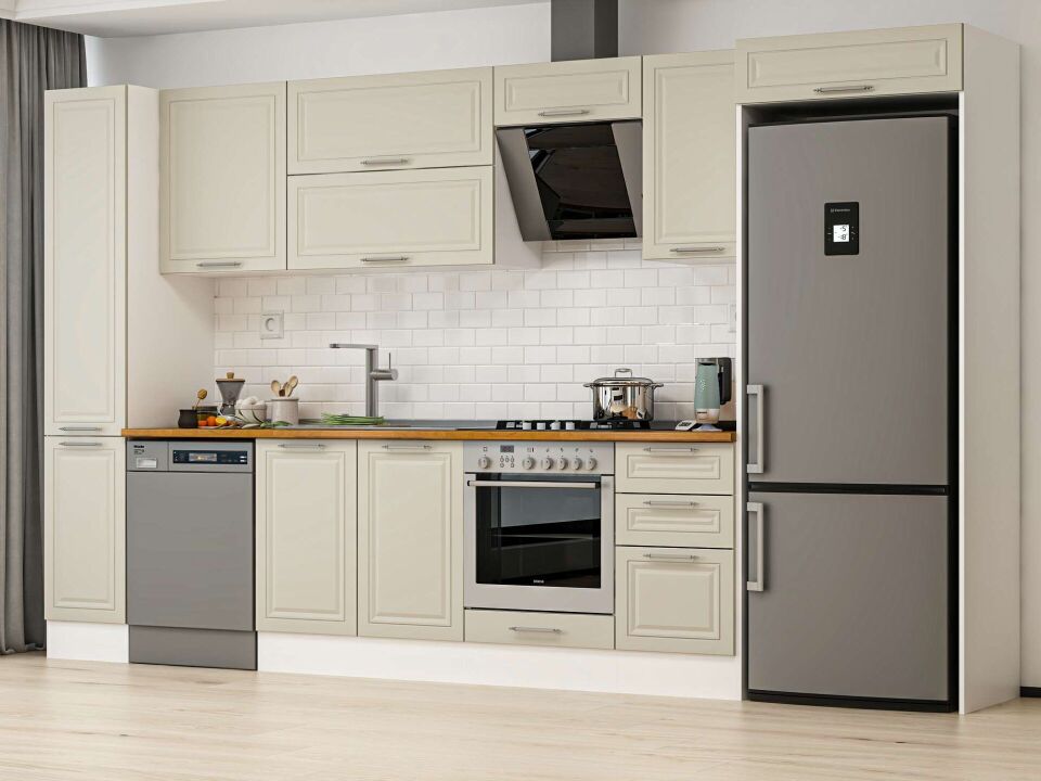 Alvinka 375X222 Cm Klasik Mebran Mutfak Dolabı Beyaz Beyaz Mbb-E90B40S45-2