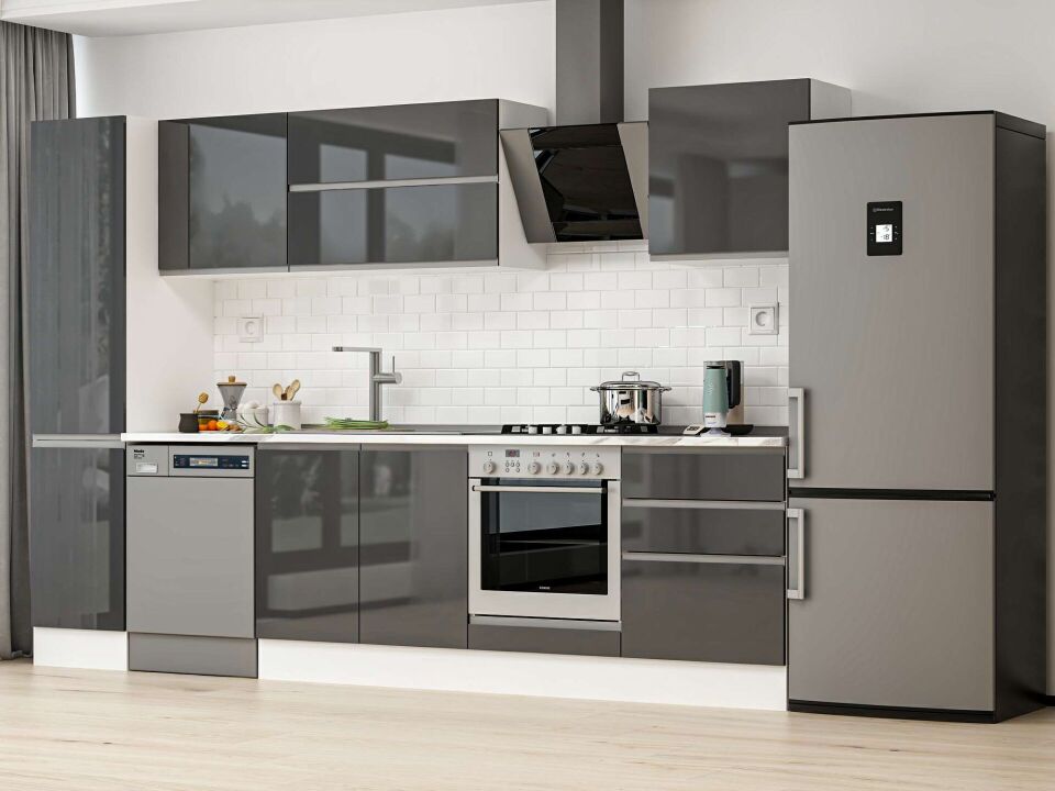 Alvinka 305X210 Cm High Gloss Mutfak Dolabı Mb-E80B45S60-2 High Gloss | Antrasit - Mdf