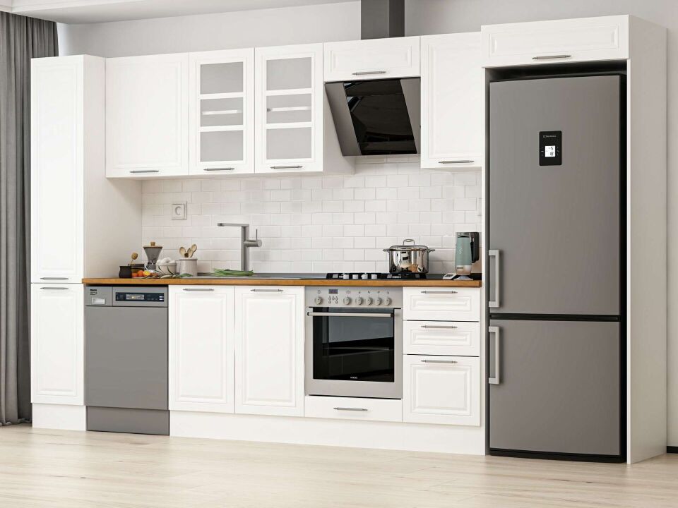 Alvinka 375X222 Cm Klasik Mebran Mutfak Dolabı Beyaz Beyaz Mbb-E90B40S45-3